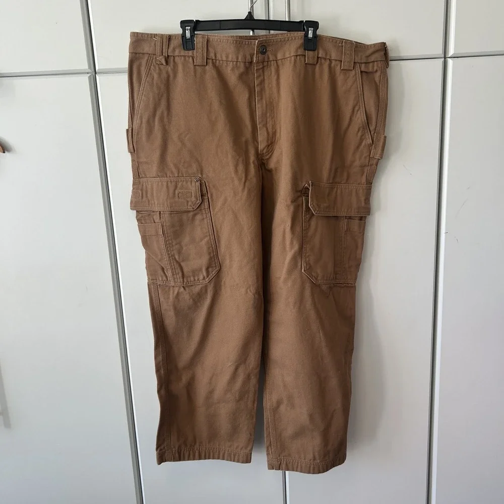 Duluth Trading Co Fire Hose Relaxed Fit Cargo Pants Mens 48x32 Brown Canvas Work